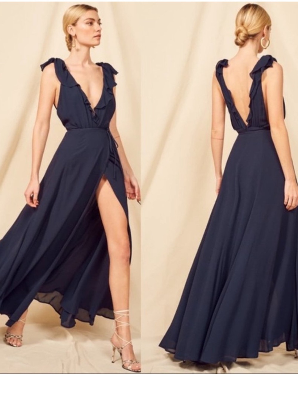 Reformation Navy Blue Peppermint Wrap Maxi Dress Women’s Small